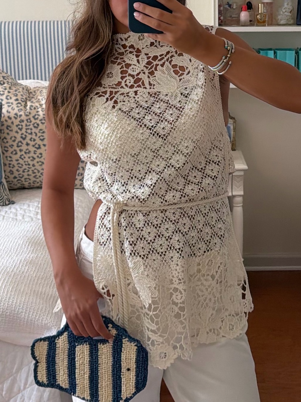 H&M Cream Lace Sleeveless High-Neck Top